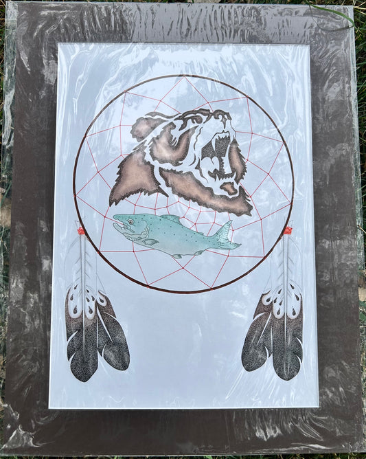 Brown Bear with Salmon inside of Dreamcatcher