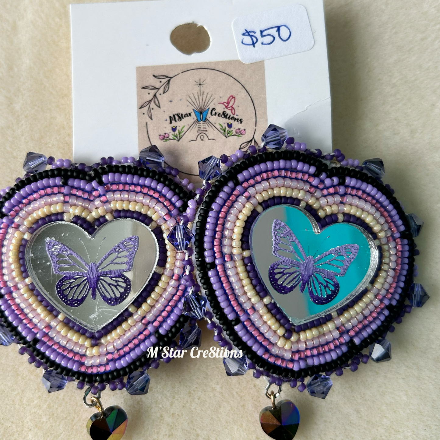 Purple Butterfly Earrings Beaded