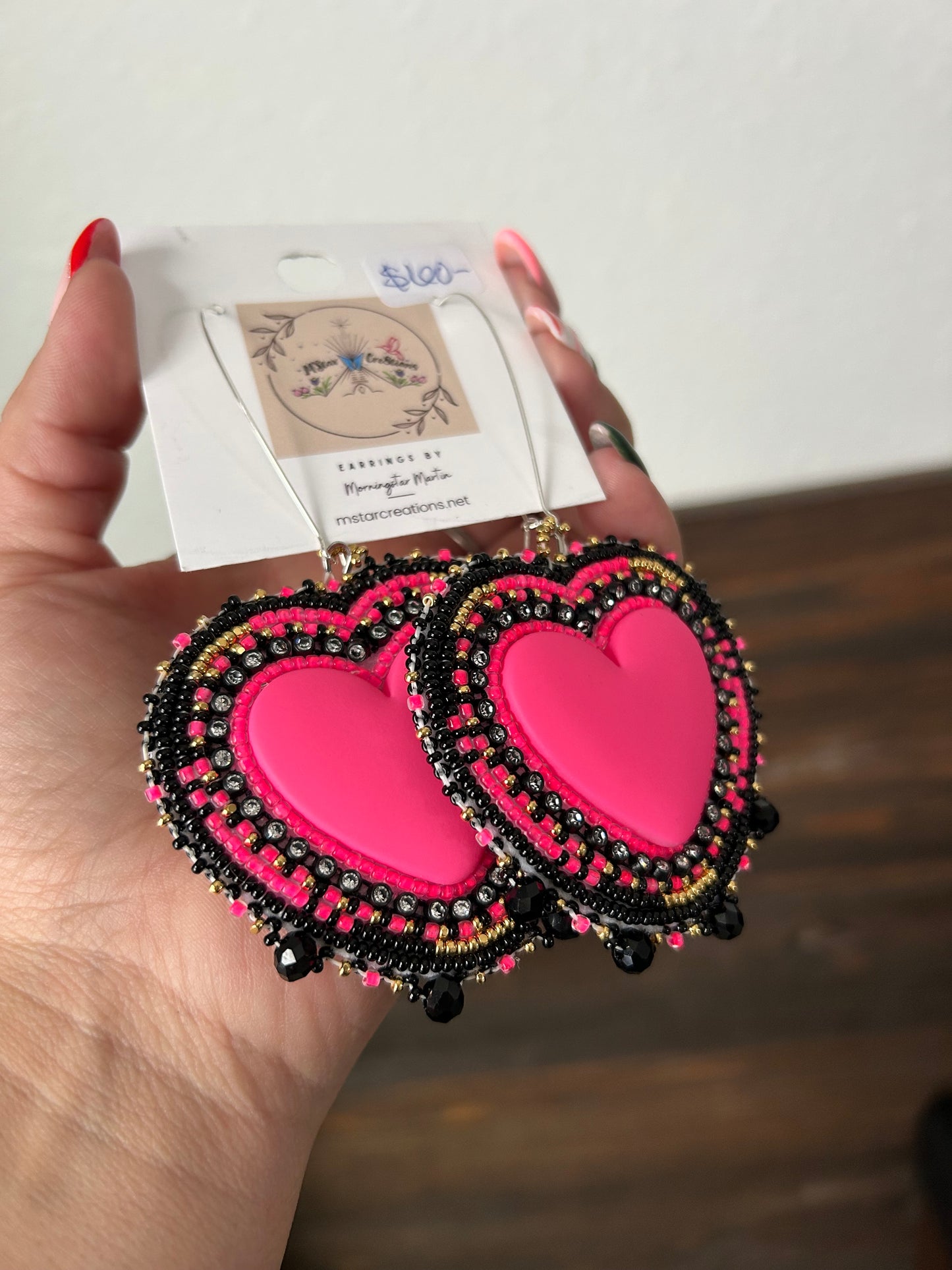 Matte Heart Earrings Beaded