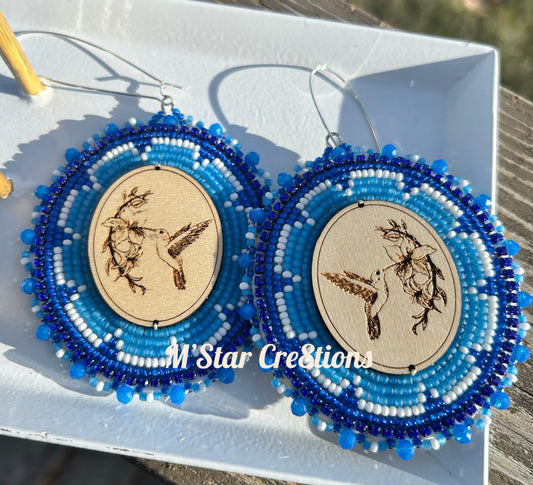 Blue Hummingbird Flower Ovals