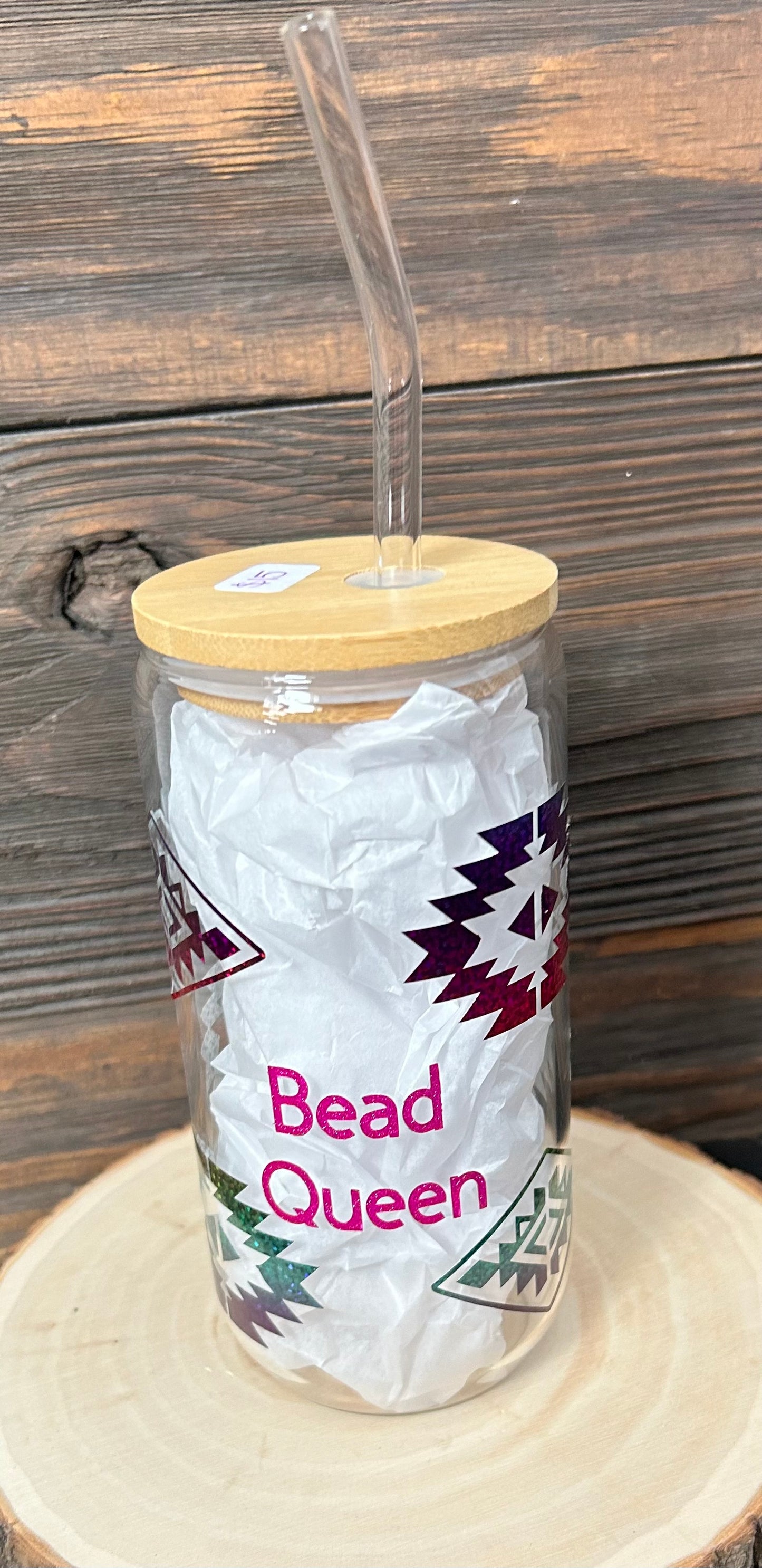 Beer can glass with permanent vinyl decor