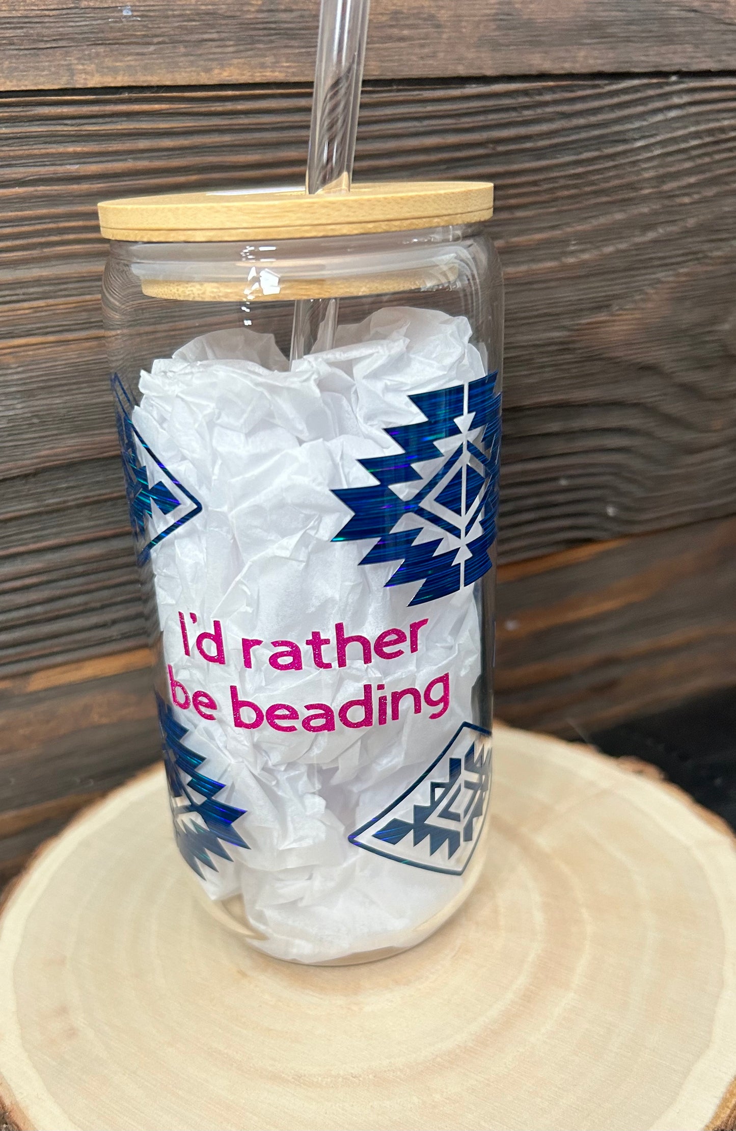 Beer can glass with permanent vinyl decor