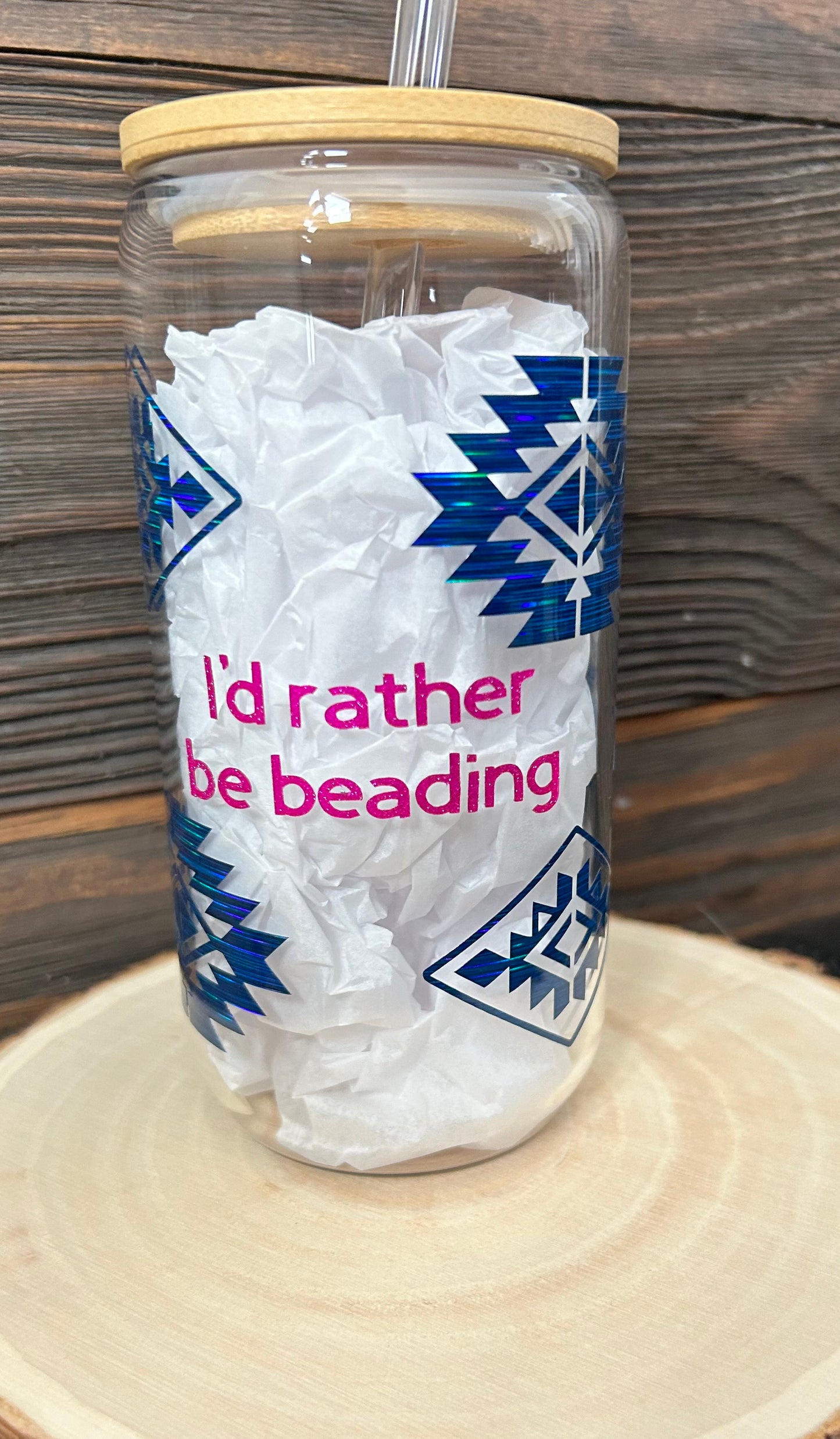 Beer can glass with permanent vinyl decor