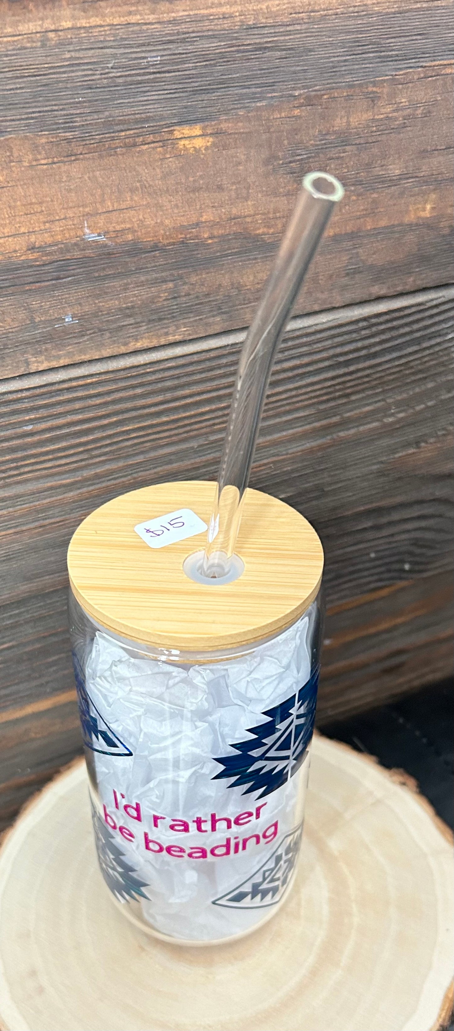 Beer can glass with permanent vinyl decor