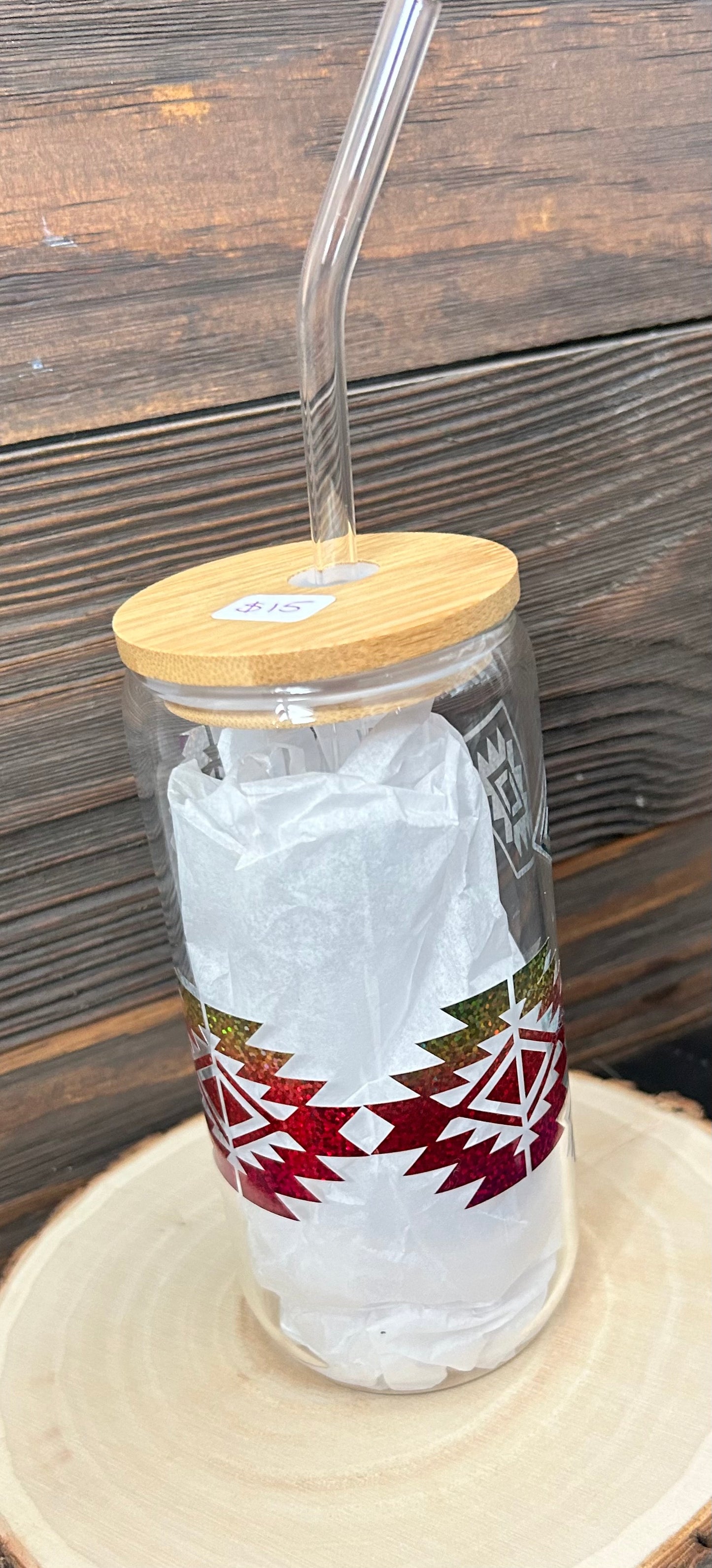 Beer can glass with permanent vinyl decor